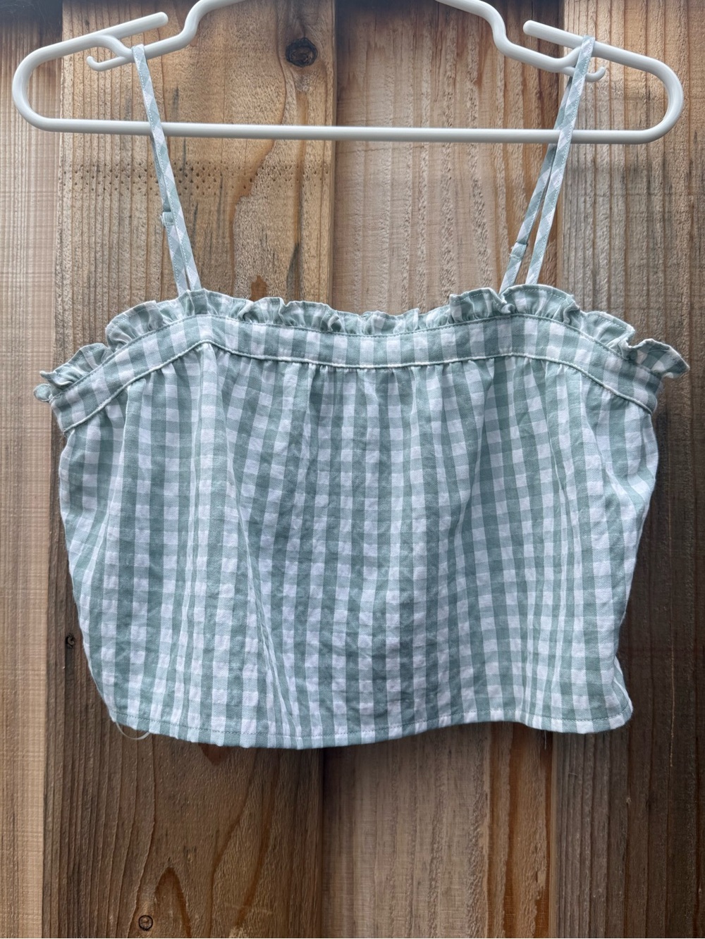 Mint Gingham Ruffle Crop Camisole